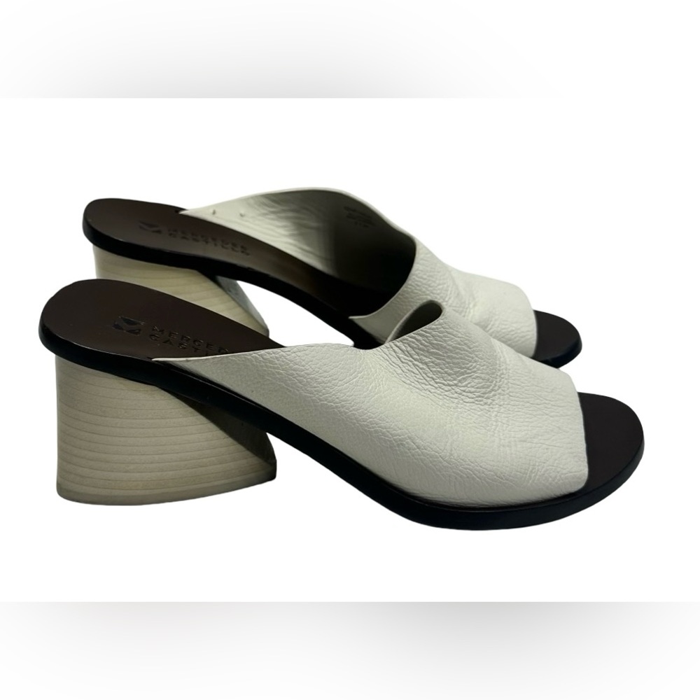Mercedes Castillo Izar High Block Heel Ivory Leather Slides Sandals Women Sz 7 - Picture 3 of 14